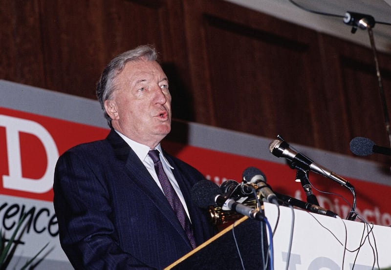 The late Charles Haughey addressing the Institute of Directors at Belfast&#39;s Europa Hotel in 1990 
