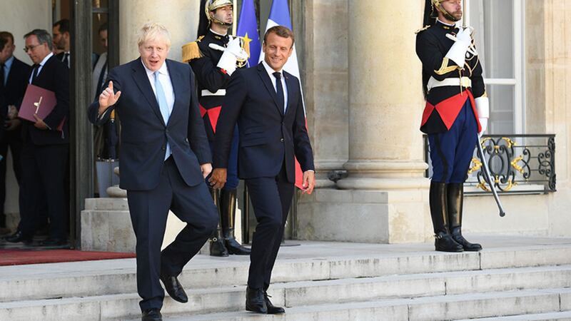 British prime minister Boris Johnson in a previous meeting with French president Emmanuel Macron at the Elysee Palace. Picture by Press Association&nbsp;