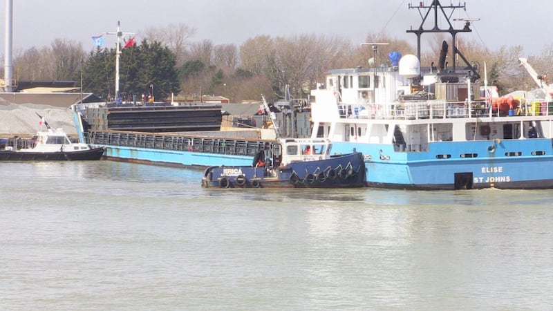 The 263ft (80m) vessel became partially loose from its moorings in Littlehampton Harbour and ended up blocking the River Arun.