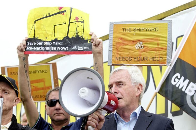 Shadow Chancellor John McDonnell meets the workers at Harland &amp; Wolff. Picture by Mal McCann