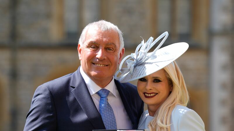 Peter Shilton (left) with his wife Steph Shilton after being made a Commander of the Order of the British Empire (CBE) during an investiture ceremony