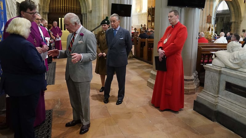 King Charles pictured at St Patrick's Cathedral in Armagh, where he attended a religious service and met church leaders. Picture by Brian Lawless/PA Wire