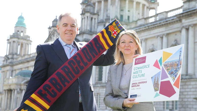Pictured ahead of this week&#39;s Barcelona conference are Dawn Johnston of Chartered Accountants Ulster Society and Shaun McAnee of Danske Bank. Photo: Kelvin Boye/Press Eye 