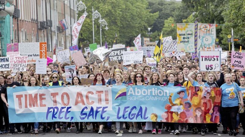 Demonstrators at The March for Choice in Dublin demanding change to the Republic&#39;s strict abortion laws PICTURE: Tom Honan/PA Wire 