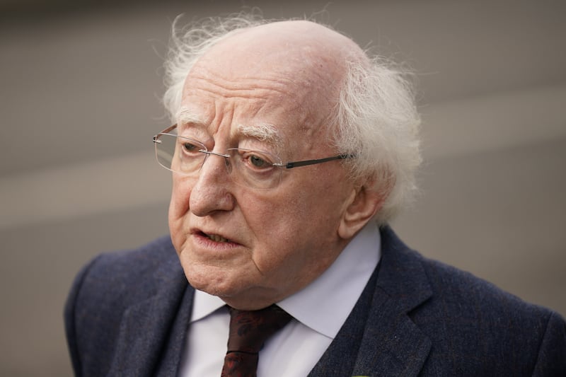 Irish President Michael D. Higgins leaves the funeral mass for James O'Flaherty at St Mary's Church, Derrybeg. James died following an explosion at Applegreen service station in the village of Creeslough in Co Donegal on Friday.