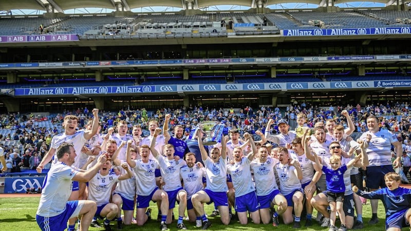 Monaghan players celebrate their win in Saturday's Lory Meagher Cup final at Croke Park Picture by Harry Murphy/Sportsfile 