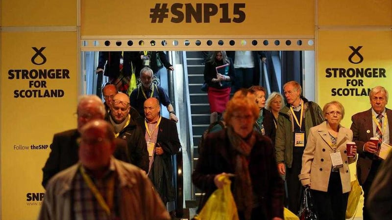 Delegates arrive at the SNP National Conference at the Aberdeen Exhibition and Conference Centre. Picture: Andrew Milligan/PA 