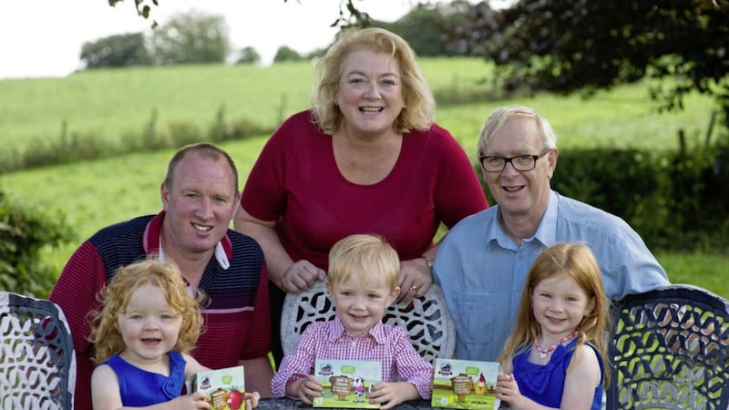 Lorna Robinson, managing director of Cloughbane Farm, pictured with Robert Robinson, Sam Robinson and grandchildren Grace, Bob and Connie as they launch a new range of healthy and convenient ready-meals created for children 