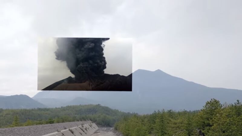 A volcano erupting in Japan