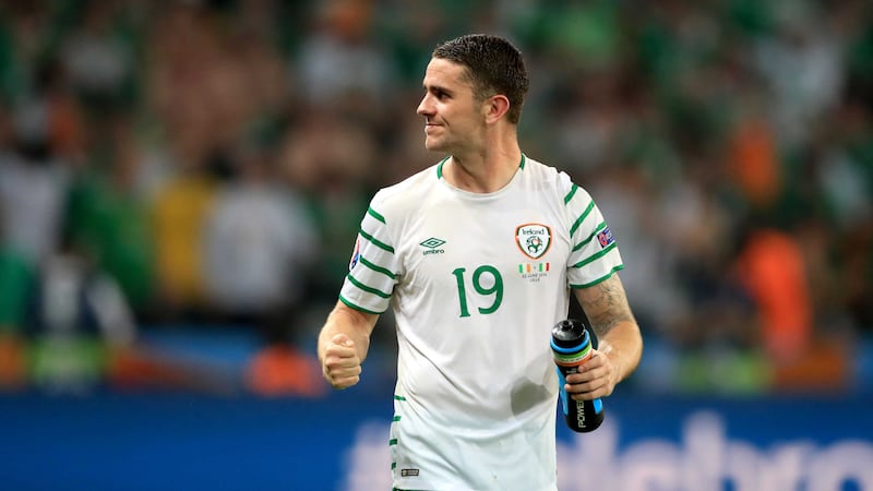 Republic of Ireland's Robbie Brady celebrates victory after the Euro 2016, Group E match at the Stade Pierre Mauroy, Lille&nbsp;