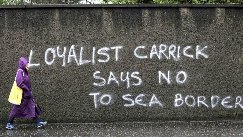 Graffiti in Carrickfergus in opposition to Brexit sea border checks. 