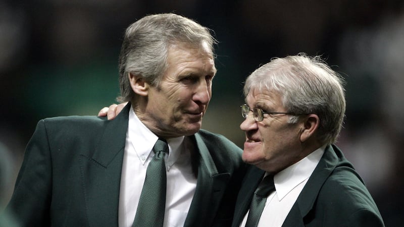 Lisbon Lions Billy McNeill and Bertie Auld. Photo by Andrew Milligan/PA.