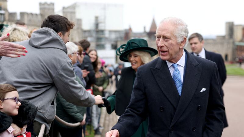 The King and Queen meet members of the public following the Easter Mattins Service at St George’s Chapel at Windsor Castle