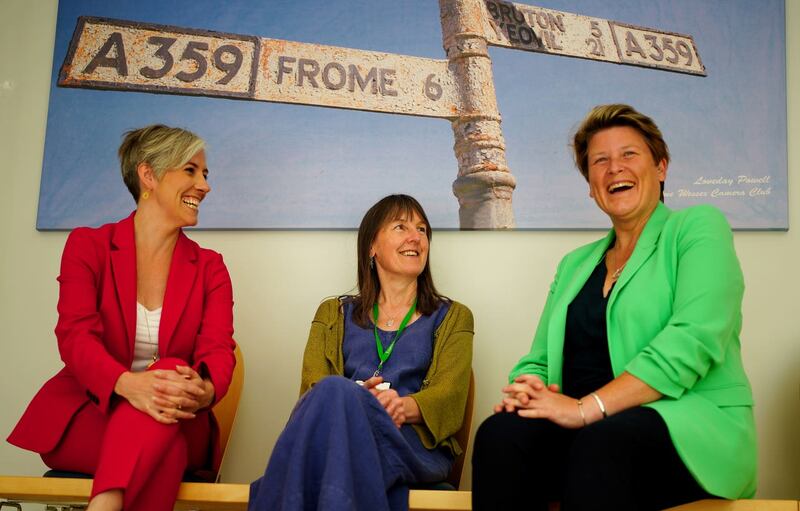 Sarah Dyke joins Lib Dem deputy leader Daisy Cooper and GP Dr Helen Kingston at the Frome Medical Centre in Frome