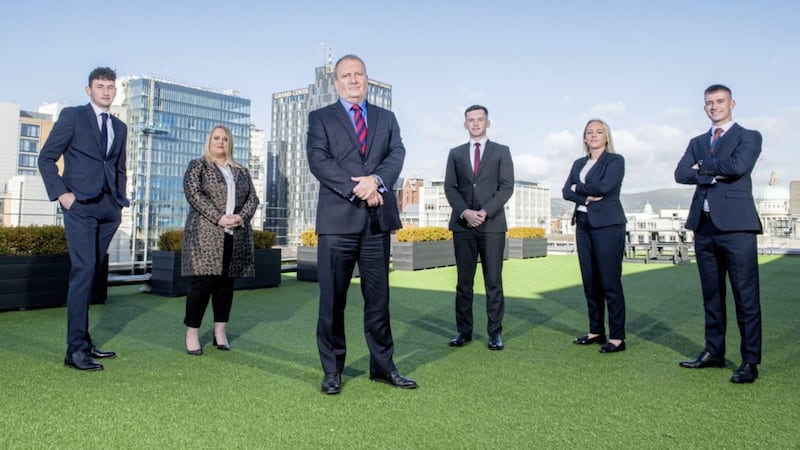CBRE NI managing director Brian Lavery (foreground) with new hires (from left) Martin O&rsquo;Hara, Bryony Cowell, Dara McPeake, Michelle Stephenson and Tighearnan O&rsquo;Neill 