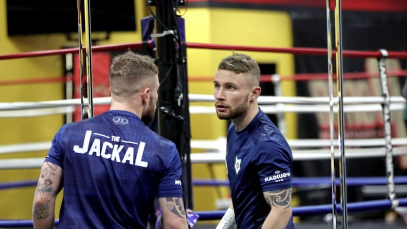 Carl Frampton pictured training in a Las Vegas boxing gym ahead of Saturday&#39;s WBA featherweight title rematch against Leo Santa Cruz at the MGM Grand Hotel and Casino in Las Vegas 