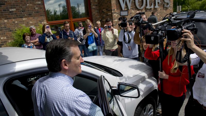 Republican presidential candidate, Senator Ted Cruz, makes one last address to the media during a campaign stop at Wolf's Bar-B-Q during a campaign stop on the day of the state's presidential primary in Evansville, Indiana. Picture by Denny Simmons/Evansville Courier &amp; Press via Associated Press&nbsp;