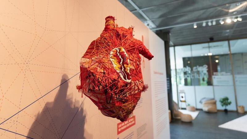 Heart-shaped sculpture from the exhibition ‘What were you wearing’. Image: Ministry of Equality of Spain