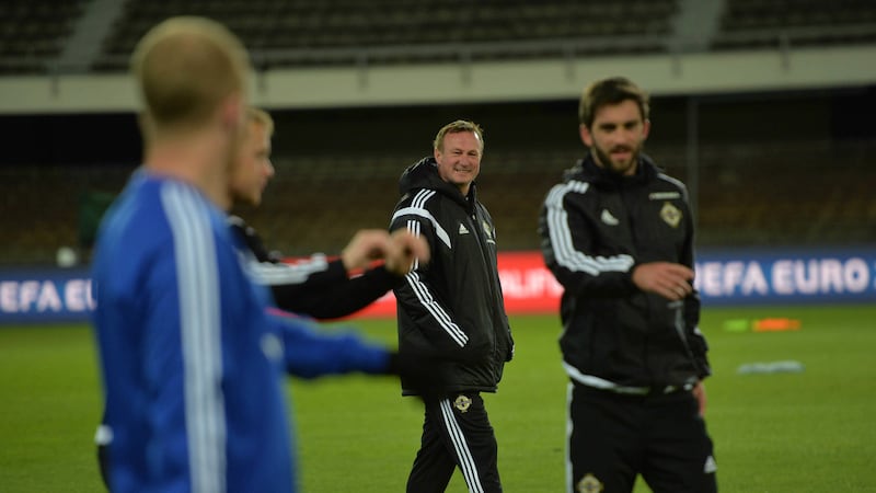 Northern Ireland manager Michael O'Neill at a training session for Sunday's Euro 2016 Group F match against Finland in Helsinki&nbsp;