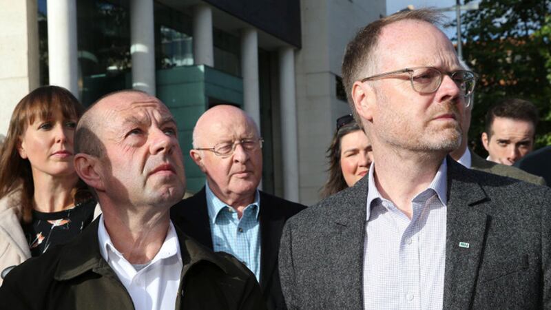 Barry McCaffrey (left) and Trevor Birney were in court today for the hearing&nbsp;