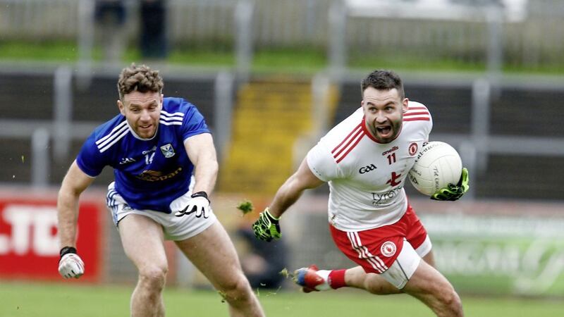 Kyle Coney (right) in action for Tyrone earlier this year in the Bank of Ireland Dr McKenna Cup.<br /> Pic Philip Walsh