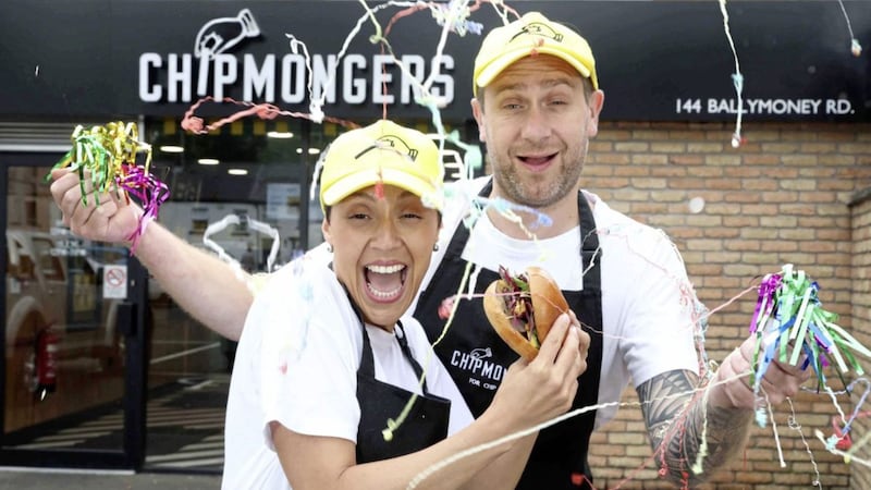 Ballymena couple, Gareth Montgomery and Katrina Fox, owners of newly opened Chipmongers Ballymena 