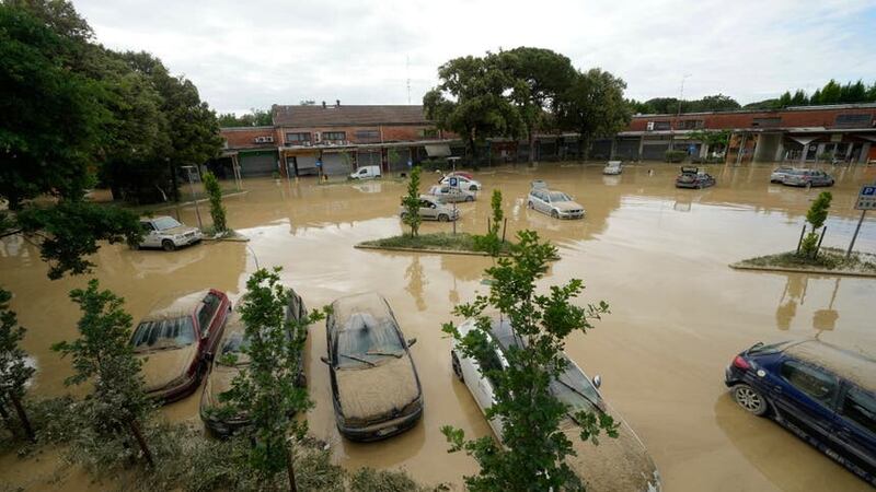 Mud covers cars in Faenza, Italy, after floods hit the town (Luca Bruno/AP/PA)
