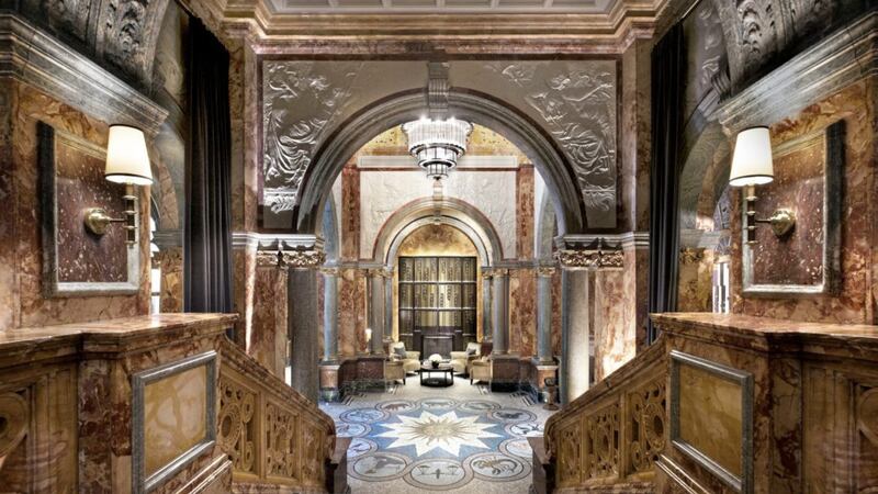 The impressive lobby of the Kimpton Fitzroy hotel in London 