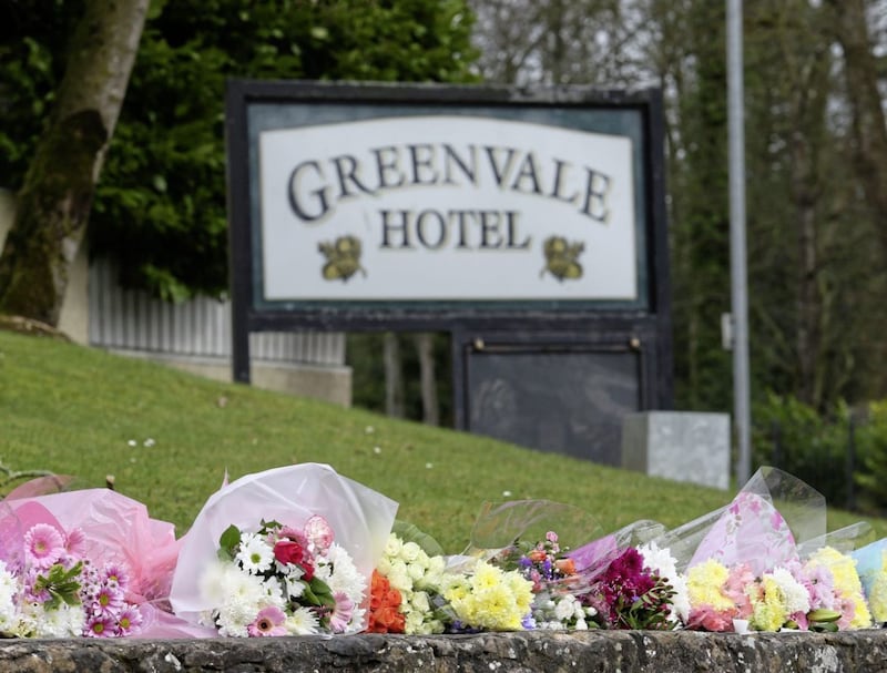 Floral tributes at the Greenvale Hotel scene Picture Mal McCann.