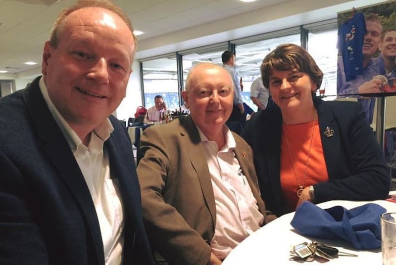 Drew Nelson ( centre) pictured last month with DUP MLA William Humphrey and First Minister Arlene Foster 