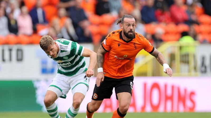 Dundee United’s Steven Fletcher (right) could return from injury against Kilmarnock on Wednesday (Steve Welsh/PA Images).