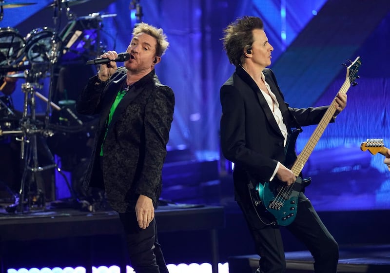 Inductees Simon Le Bon, left, and John Taylor of Duran Duran perform during the Rock & Roll Hall of Fame Induction Ceremony at the Microsoft Theatre in Los Angeles