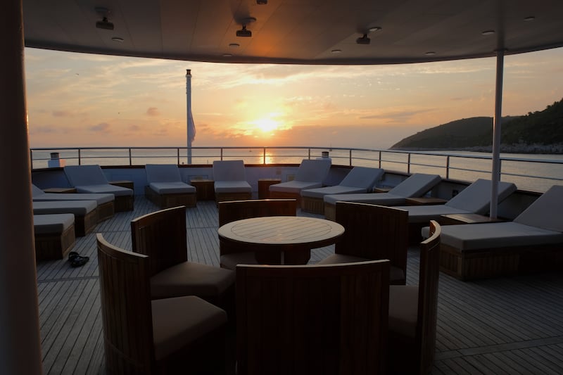 Sun loungers on the deck of the Bellissima (Hannah Stephenson/PA)