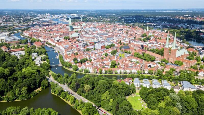 The old town of Lubeck, near Germany&#39;s Baltic coast, is built on an island in the River Trave 