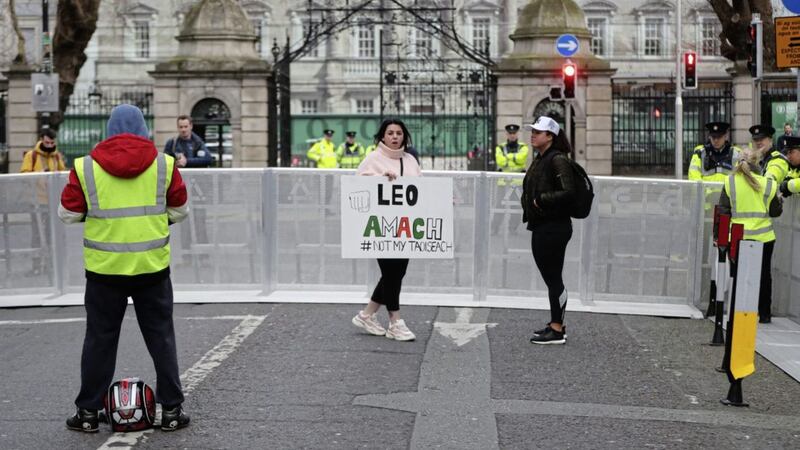 Protesters outside Leinster House in Dublin as the Dail resumes after the Christmas break. Picture by Niall Carson/PA 