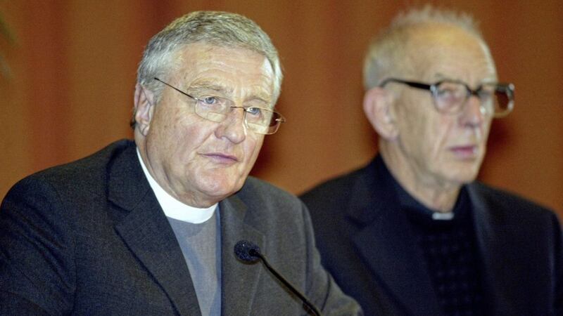 Rev Harold Good with the late Fr Alex Reid speaking in Belfast on the day IRA decommissioning was announced in September 2005 