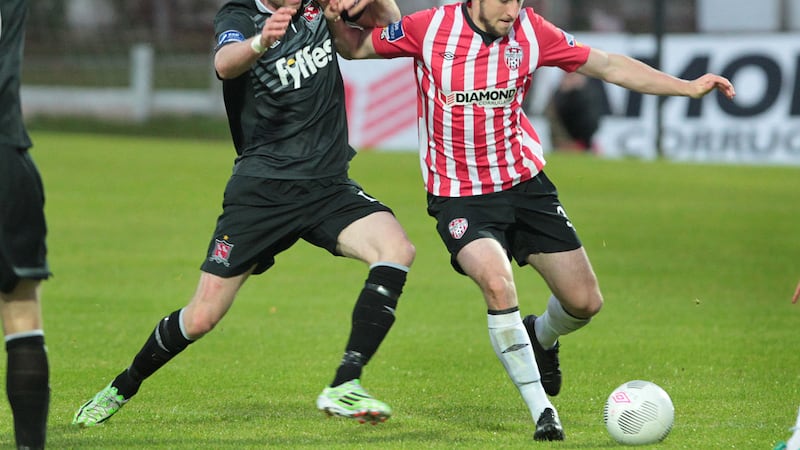 Derry City's Aaron Barry (right) says the first goal will be crucial in tonight's SSE Airtricity League clash with Galway United at Maginn Park. Picture by Margaret McLaughlin&nbsp;