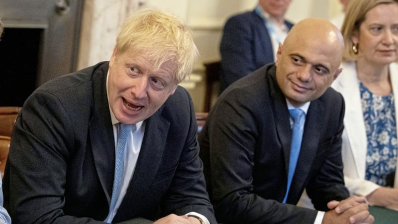 British prime minister Boris Johnson with cabinet colleagues Sajid Javid and Amber Rudd in Downing Street yesterday Picture by Aaron Chown/PA 