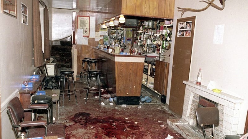 Interior of The Heights Bar in Loughinisland the morning after the UVF shot dead six people. 