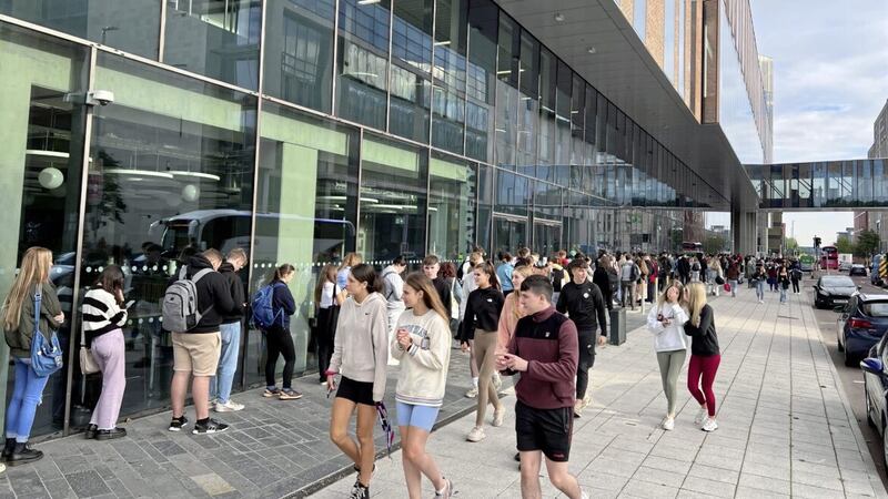 The opening of Ulster University&#39;s new York Street campus brought thousands of people into the city centre in the final quarter of 2022. Picture by Mal McCann. 