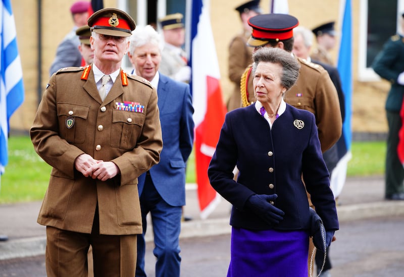 The Princess Royal arrives at the headquarters of the Allied Rapid Reaction Corps at Imjin Barracks, Innsworth, Gloucester