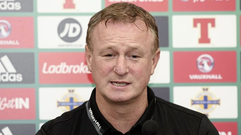 Northern Ireland Manager Michael O'Neill during Thursday's press conference ahead of the World Cup qualifier against Azerbaijan on Friday<br />Picture by PA