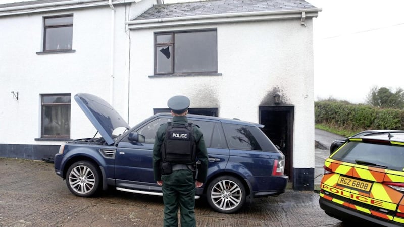 Police at the scene on the Whitehill Road in Carnlough yesterday. Picture by Mal McCann 