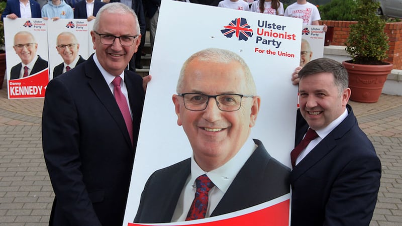Danny Kennedy (left) and Robin Swann at the Ulster Unionist Party 2019 European launch at the Stormont Hotel. Picture by Ann McManus&nbsp;
