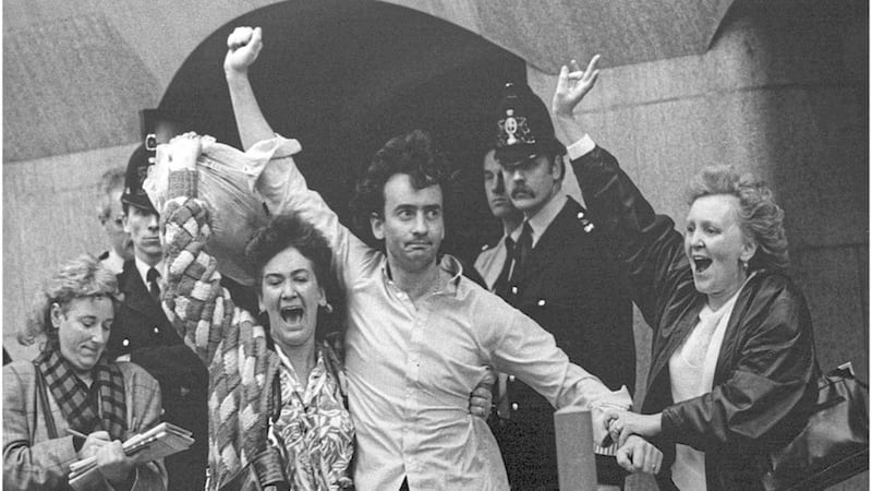 Gerry Conlon on the way out of the Old Bailey after his conviction was quashed in 1989. Picture by Hugh Russell 