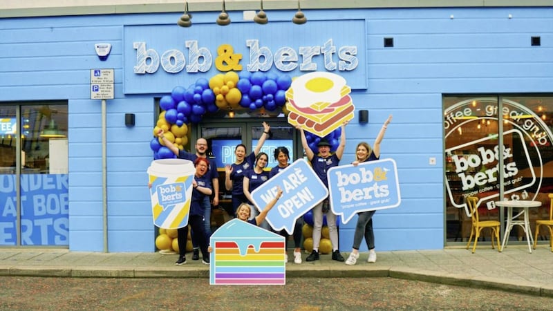 Staff celebrate the opening of the new bob &amp; Berts coffee shop in Cookstown 