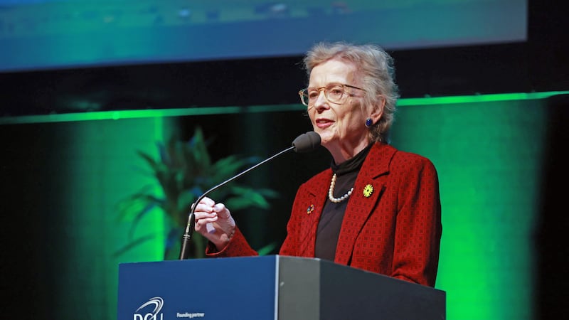 Former president Mary Robinson delivers the keynote speech to the DCU Centre for Climate and Society annual conference, held at the Helix exhibition centre of Dublin City University