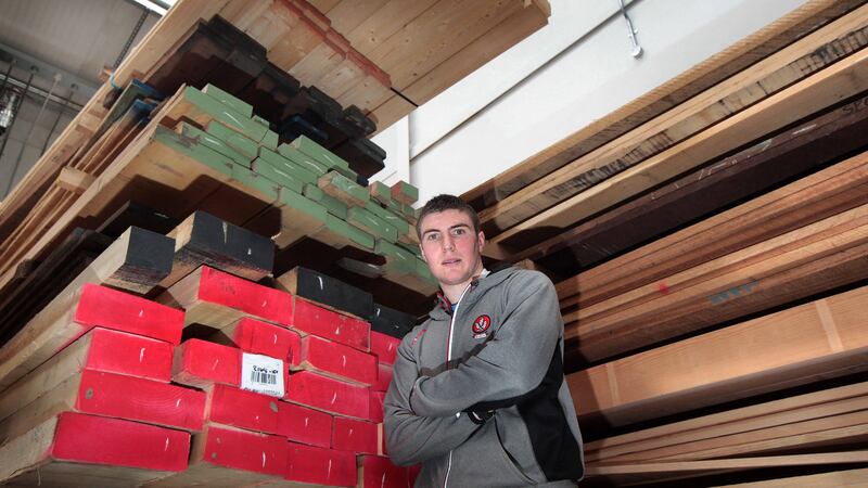 <span style="font-family: Arial, sans-serif; ">Derry's Ciar&aacute;n McFaul at the county media day held at sponsors Specialist Joinery, Maghera, where he works on the factory floor Picture: Margaret McLaughlin</span>