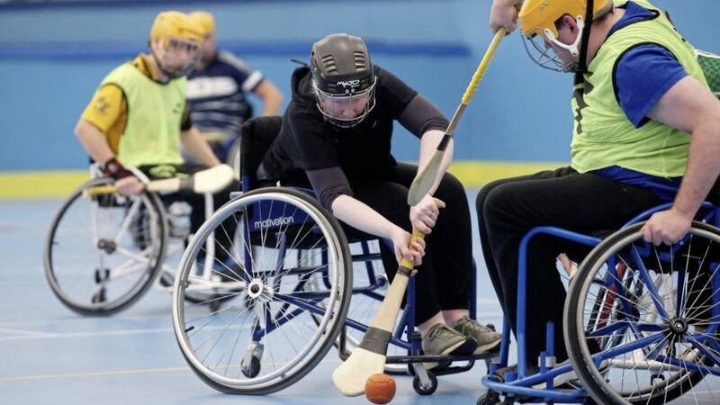 Wheelchair hurling action. Pic: Presseye