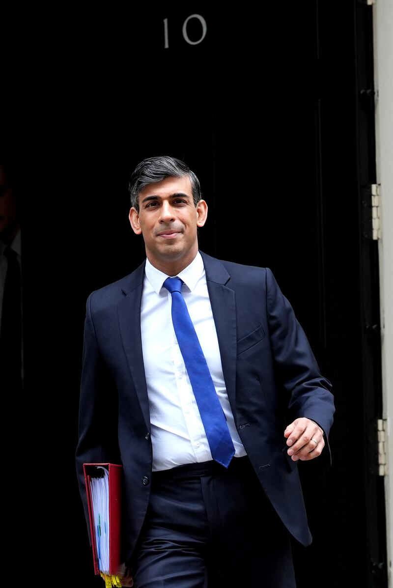 Prime Minister Rishi Sunak leaving Downing Street to attend Prime Minister’s Questions on Wednesday